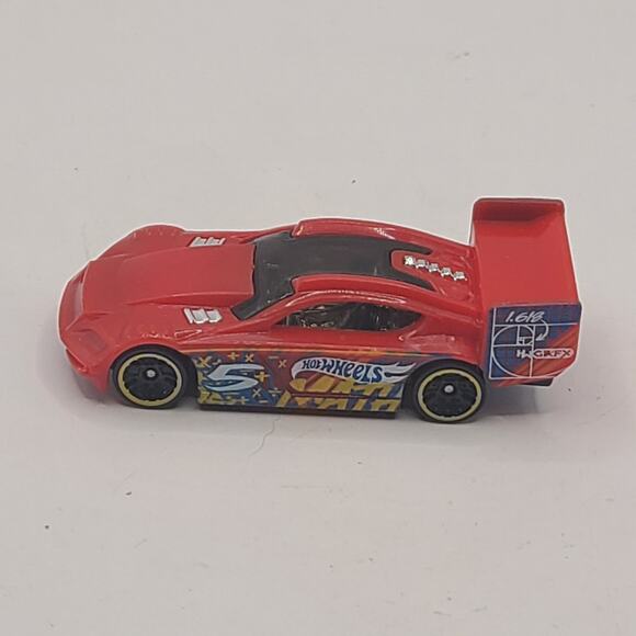 2012 HOT WHEELS TIME TRACKER #5 RED 1:64 DIECAST 3" RACE CAR WITH BLUE & YELLOW - Picture 3 of 5